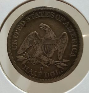 1844 O seated liberty half dollar reverse