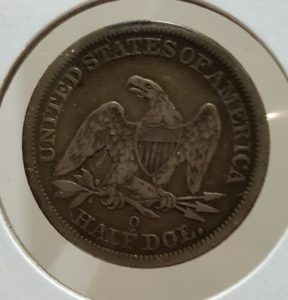 1844 O seated liberty half dollar reverse