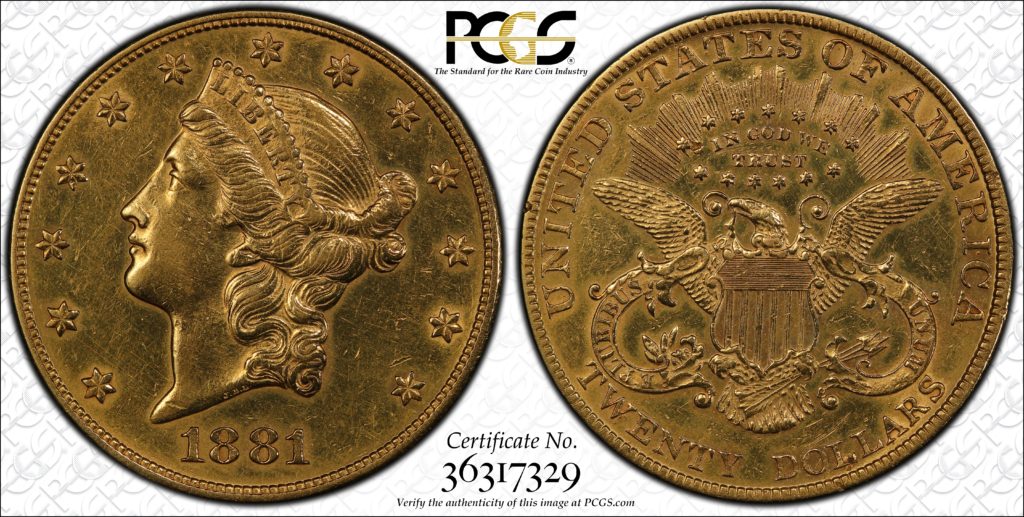 1881 Double Eagle Liberty $20 PCGS True View
